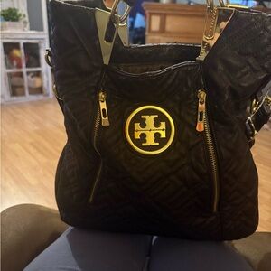 Tory Burch Black Quilted Shoulder Bag with Gold Accents